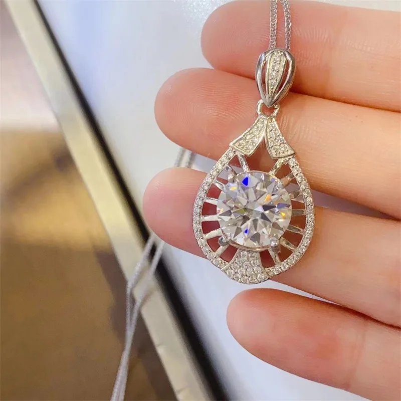 SACE GEMS GRA Certified D VVS1 5ct Moissanite Pendant Necklaces for Women Eid Luxury Jewelry 925 Sliver Plated White Gold