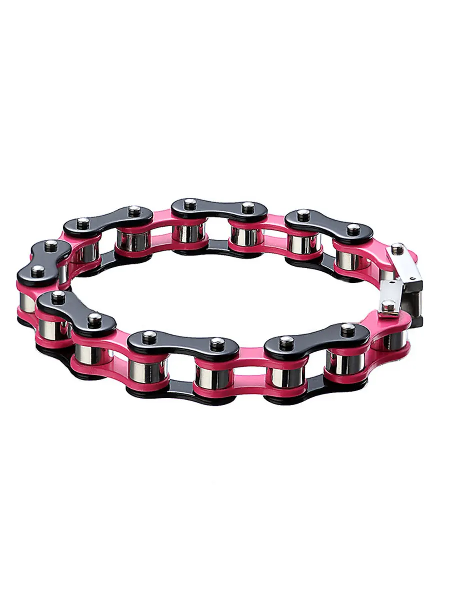 AliExpress GD-KSN Pink Mens Bracelets, Black Biker Bicycle Link Bracelet For Men/Women Wrist Chain Stainless Steel Jewelry