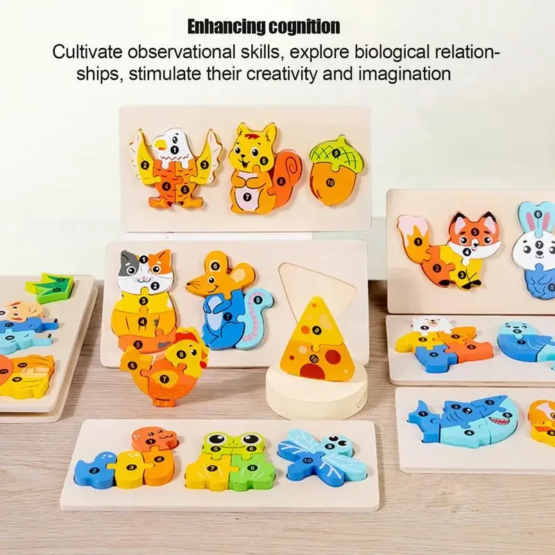 3D Holz puzzle Tier ökologische Lebensmittel kette Erkenntnis Matching Board Bildung frühes Lernen Baby Montessori Spielzeug Geschenke