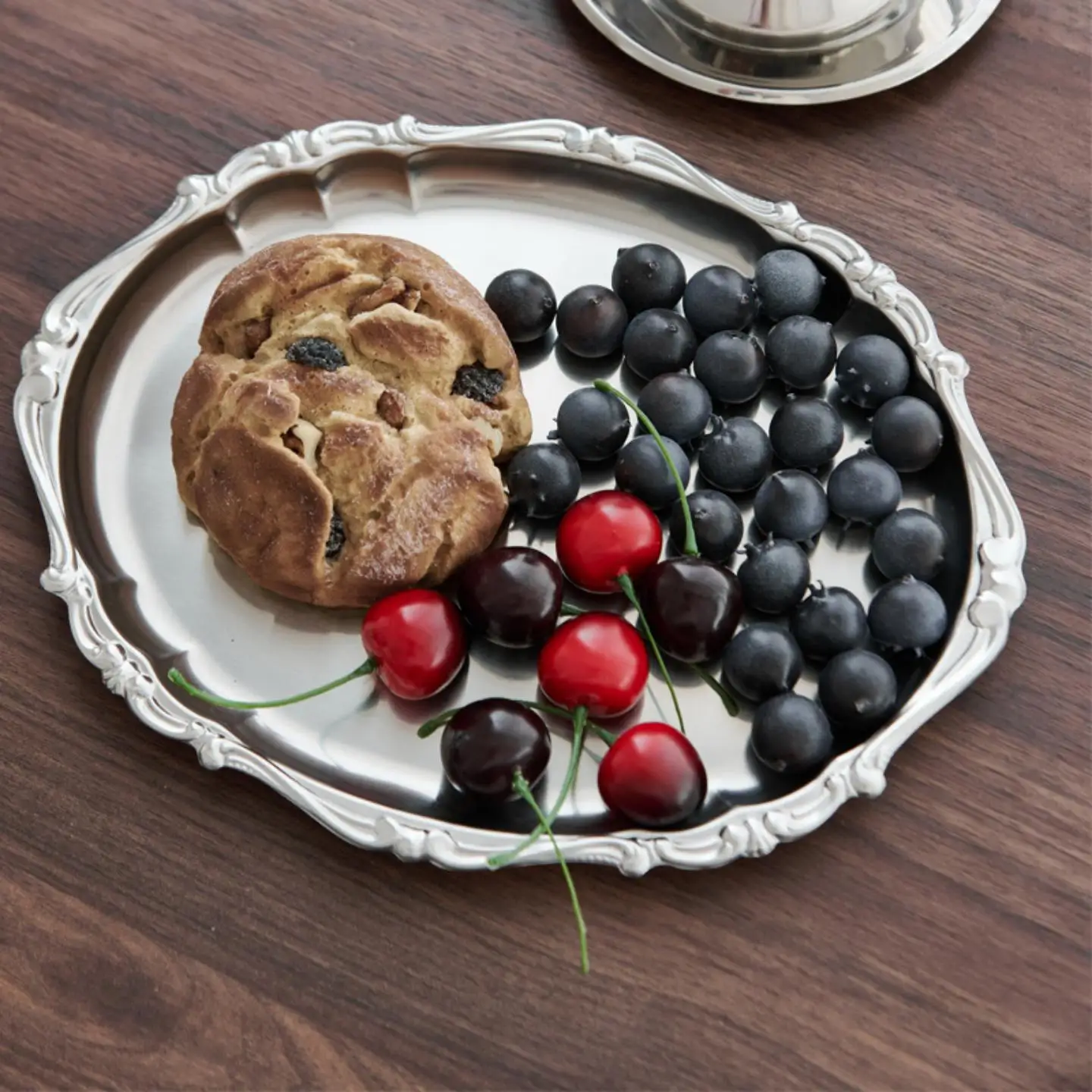 DSA Silver Stainless Steel Vintage Embossed Binaural Tray Storage Plate
