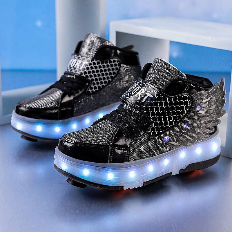 girls'-wheel-shoes-spring-autumn-2025-new-rotating-buckle-light-up-sneakers-older-kids'-roller-skates