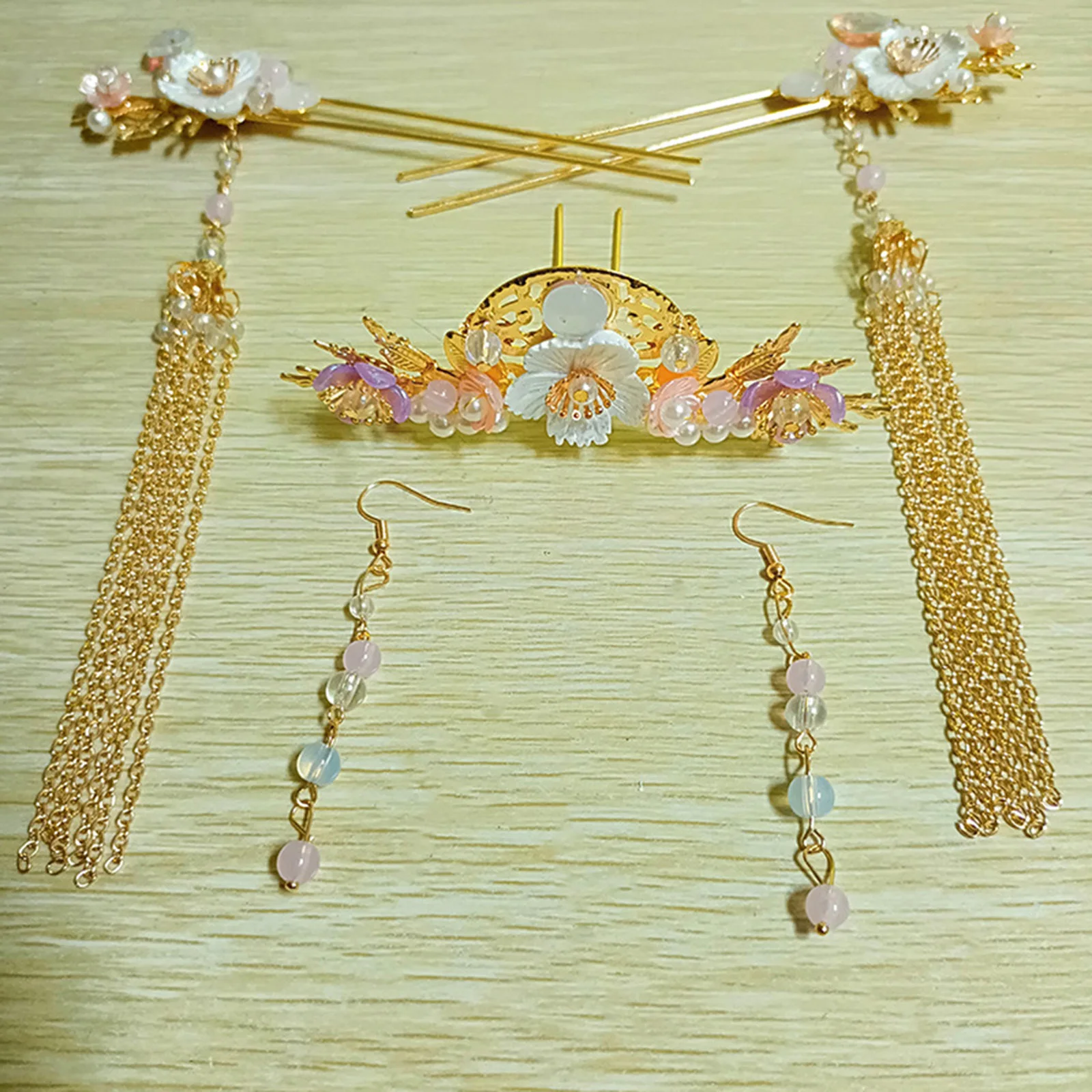 

Модный набор украшений для волос в стиле Ханьфу: заколки, серьги, гребень, длинные заколки с бахромой, цветочные шпильки, свадебные украшения для волос