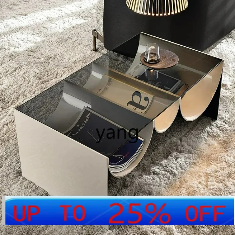 LTT Italian minimalist square tempered glass coffee table simple light luxury small apartment household living room tea table
