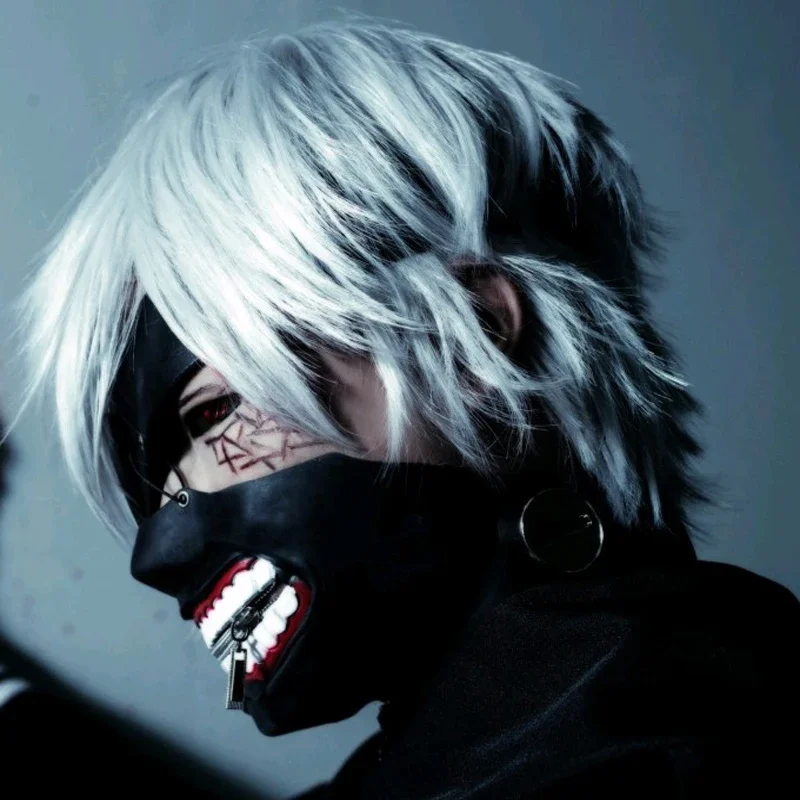 Anime Tokyo Ghoul Kaneki Ken wig Rubber Mask Cosplay Costume Props Adjustable Zipper Halloween Masquerade Fancy Props