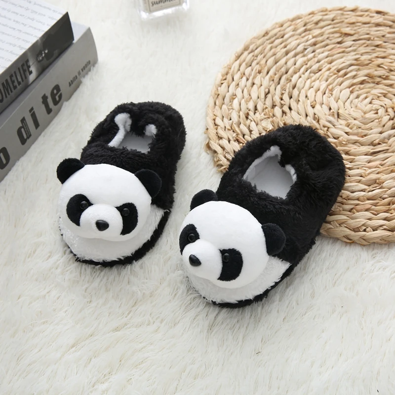 Toddler Girls Slippers for Boys Winter Baby Loafers Plush Warm Cartoon Panda Rubber Sole Children Home Shoes Kids House Footwear