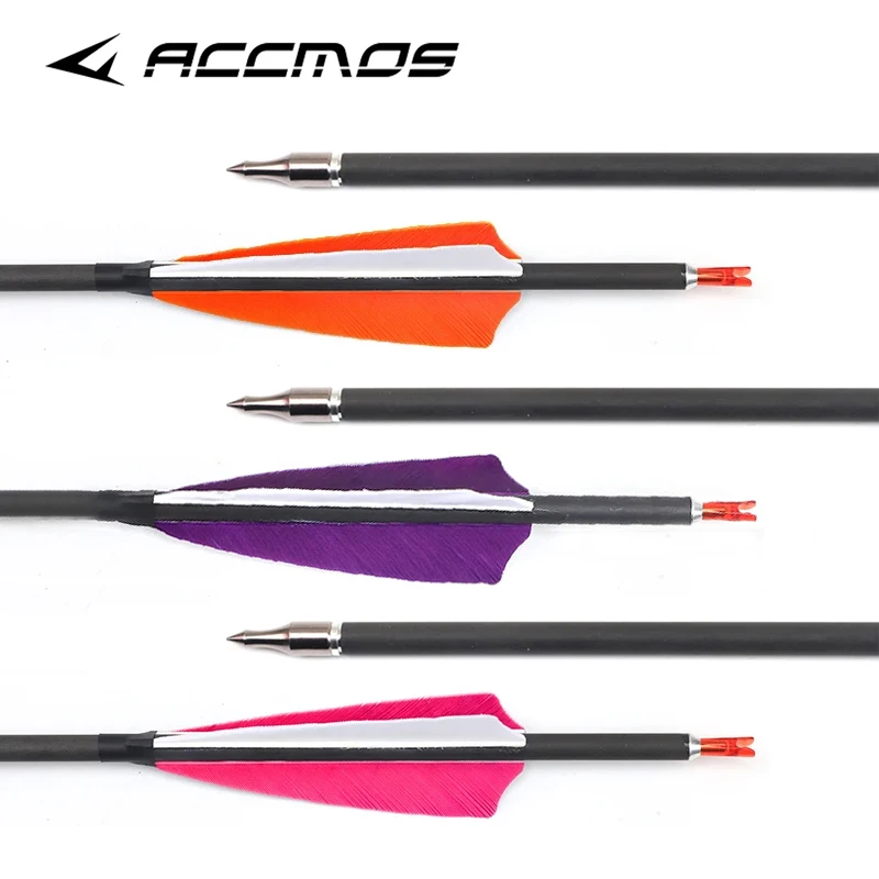 

6/12pcs Pure Carbon Arrows ID 6.2mm 31" Archery Shaft Spine 300 350 400 500 600 700 800 With 4" Natural Feathers