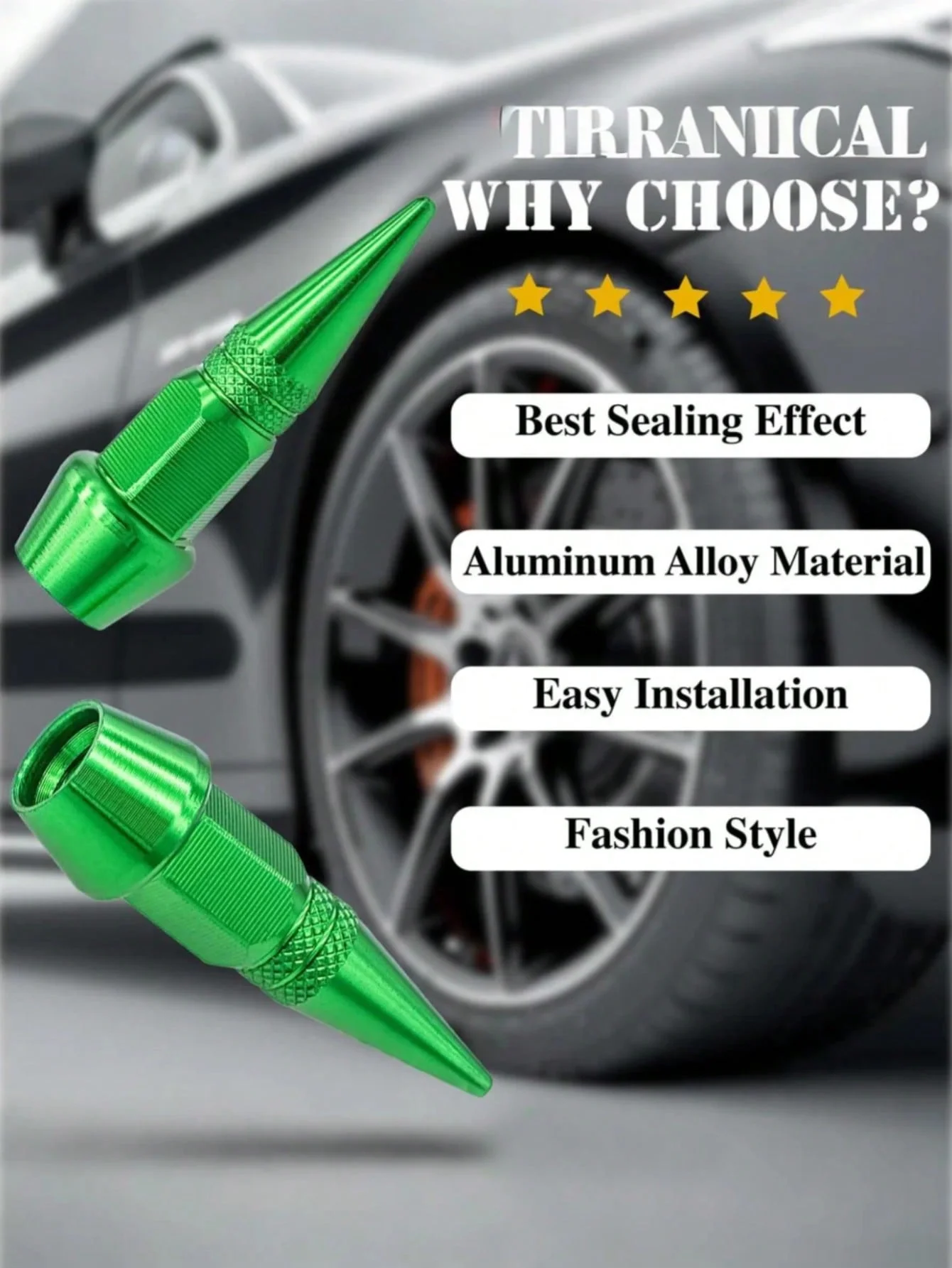 4개 알루미늄 타이어 밸브 캡 - 날카로운 팁 디자인, 육각 나사 장착, 방진 및 누출 방지, C용 범용 장착