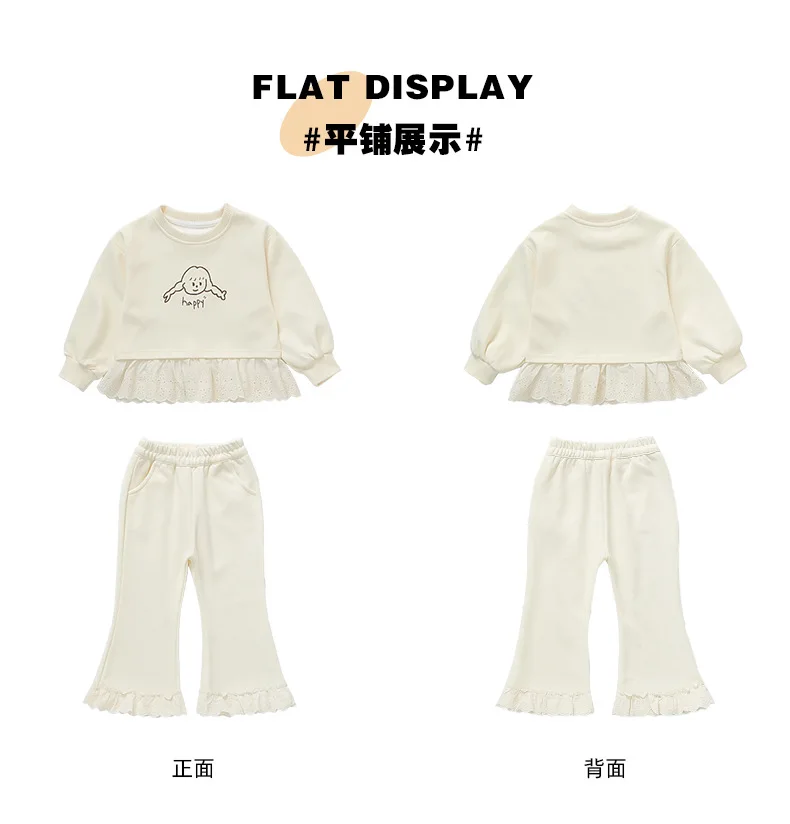 Neue Herbst-Kinderkleidung, süßes Sweatshirt-Outfit für Babymädchen, Spitze, lange Ärmel, Cartoon-Print-Oberteil + Hose, 2-teiliges Set – Detail 1