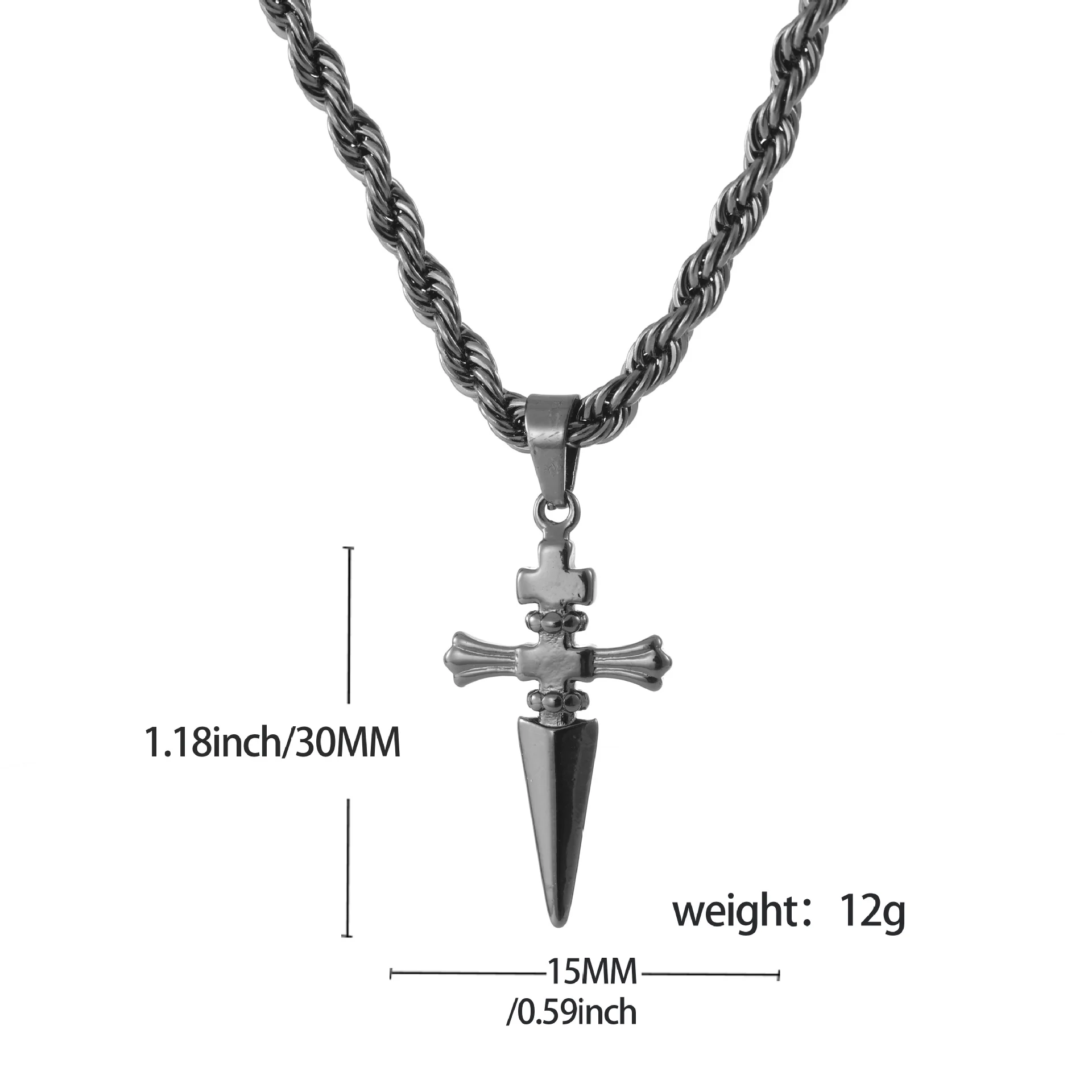 Trendy Cross Knife Pendant Necklace - Personalized Stainless Steel Spiral Chain Bracelet - Festive Decoration - Men's Gift