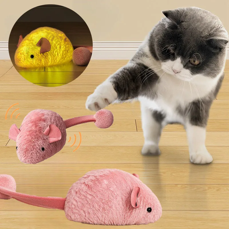 Brinquedo interativo de pelúcia para gato, ratos de pelúcia internos, brinquedo luminoso, ratos em movimento automático com som estridente, gatinho, brinquedo para perseguição, suprimentos para animais de estimação