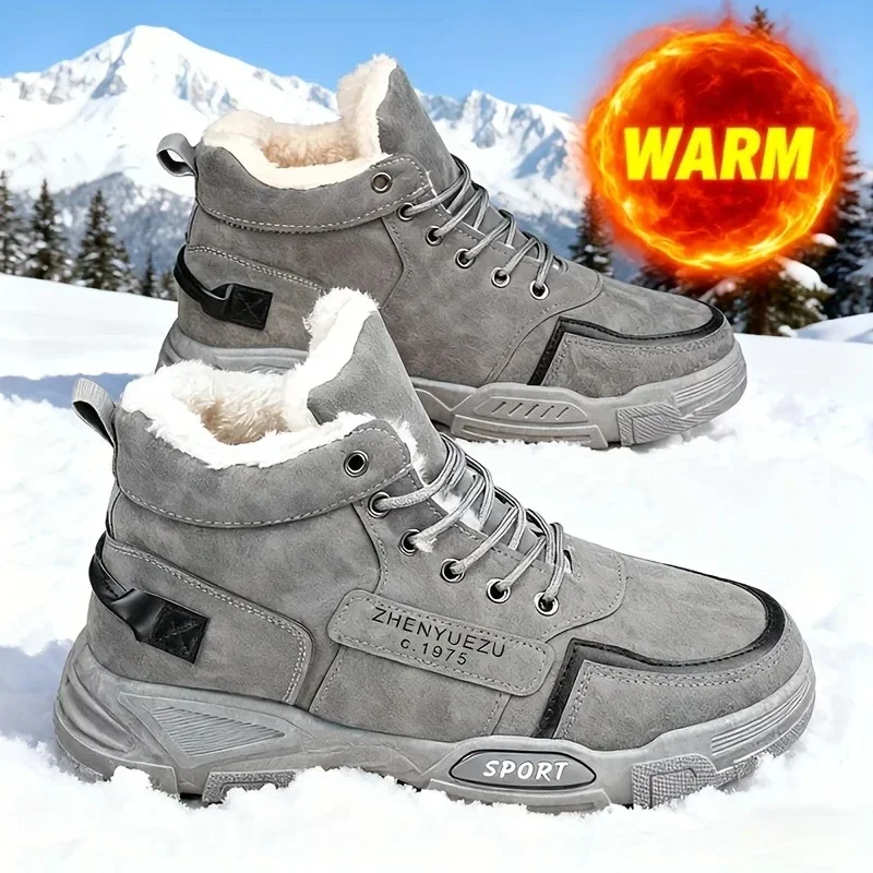 Men Winter Snow Boots High Top Fleece Lined Anti Slip Rubber Sole Casual Outdoor Work Ankle Shoes Warm Insulated Waterproof EVAX