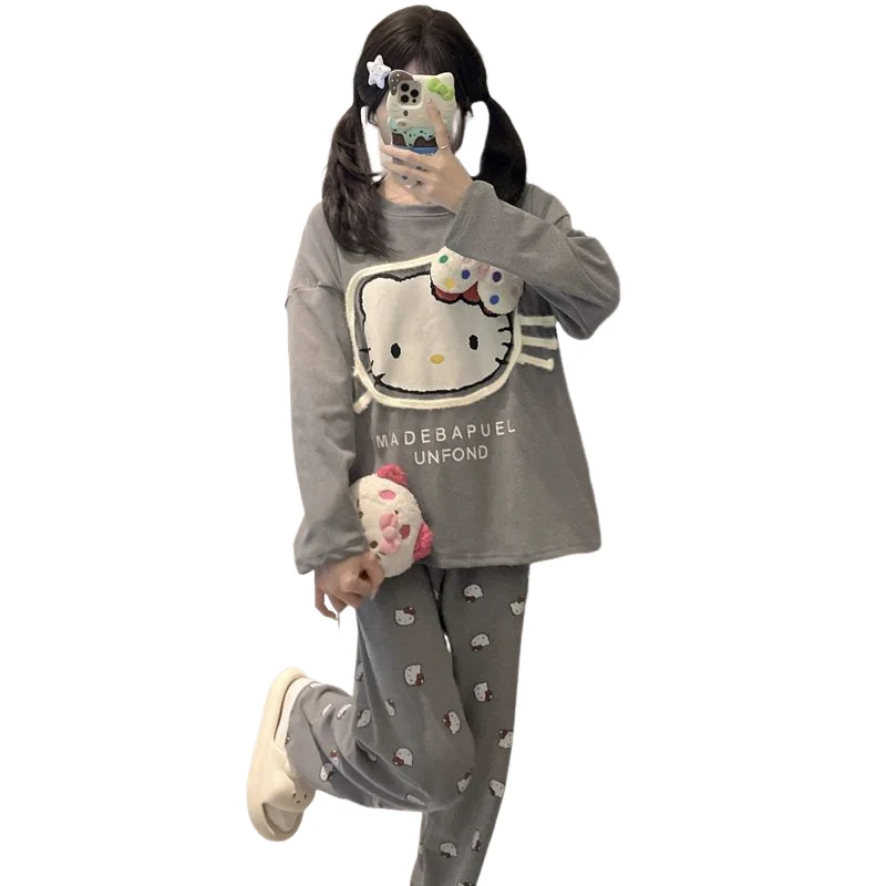 Sanrios Hello Kittys Cute Pajama Set Casual Simple Homewear Hot Sale Fashion Student Sweet Ins Holiday Gift Girl Spring Clothing