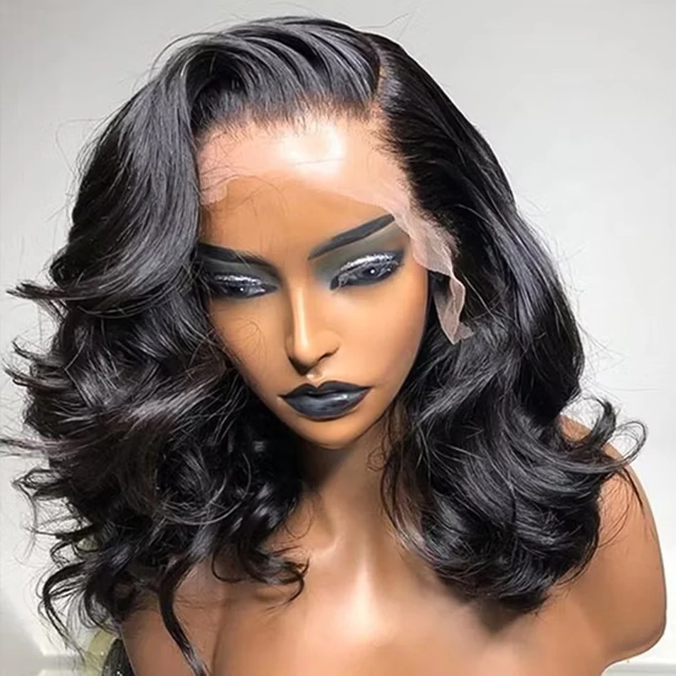 

250% Density Short Curly Bob Body Wave 13x4 Transparent Lace Front Wigs Brazilian Remy 100% Human Hair Wavy 4x4 Lace Frontal Wig