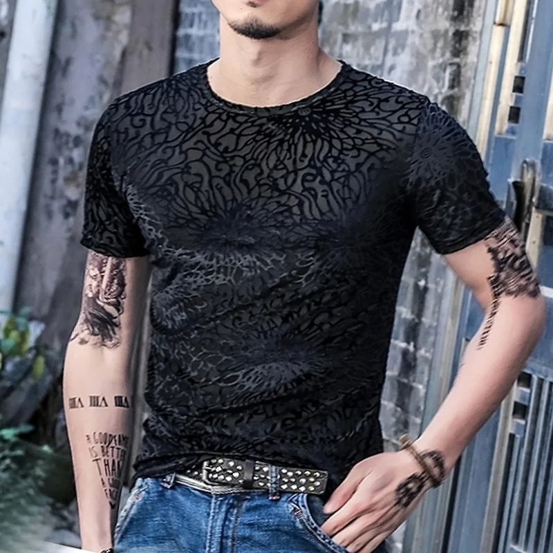 

Printing Fashion Casual Loose Vintage T-Shirts Pullovers Solid Color Simplicity Handsome Men's Clothing Summer Thin Round Neck