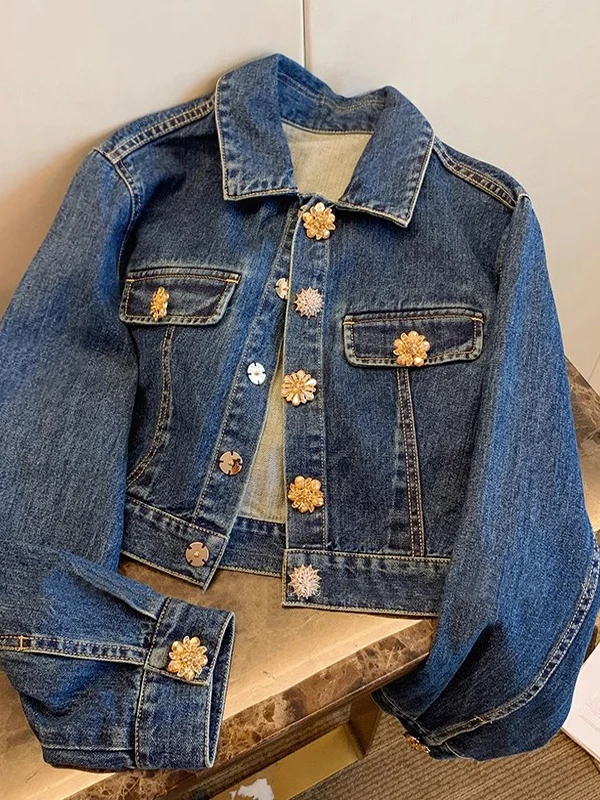 

Женская джинсовая куртка Rose S Ele Diamond Button, весенне-осенняя, стильная, повседневная, модная верхняя одежда