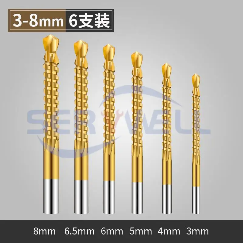 6 Chiếc/3/4/5/6/6.5/8Mm HSS Phủ Titan Thấy Bộ Mũi Khoan Xoắn Cắt Mặt Mộc Của Dụng Cụ WoodworkingReaming Khoan Khắc