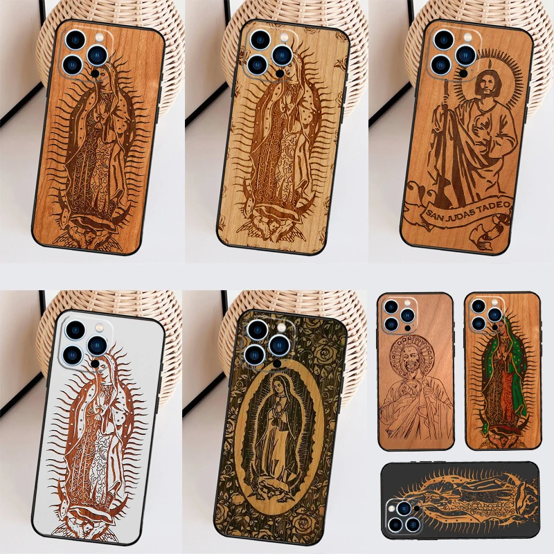 Guadalupe San Judas Wood Case For Samsung Galaxy M53 M33 M13 M12 M32 M52 M06 M16 M36 M56 M15 M55 M31 M14 M35 M34 M54