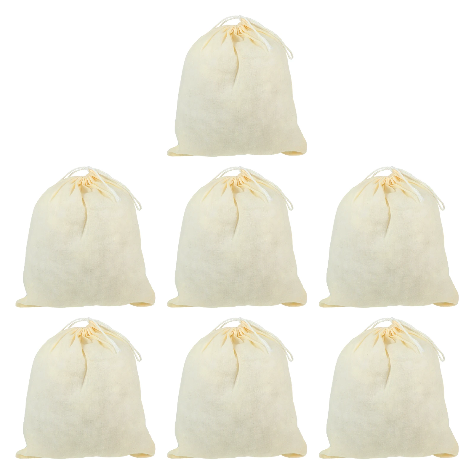 

7pcs Pure Cotton Bags Reusable Drawstring Strainer For Soup Spice Tea Coffee Herbal Medicine Gravy Stew Broth Kitchen Straining