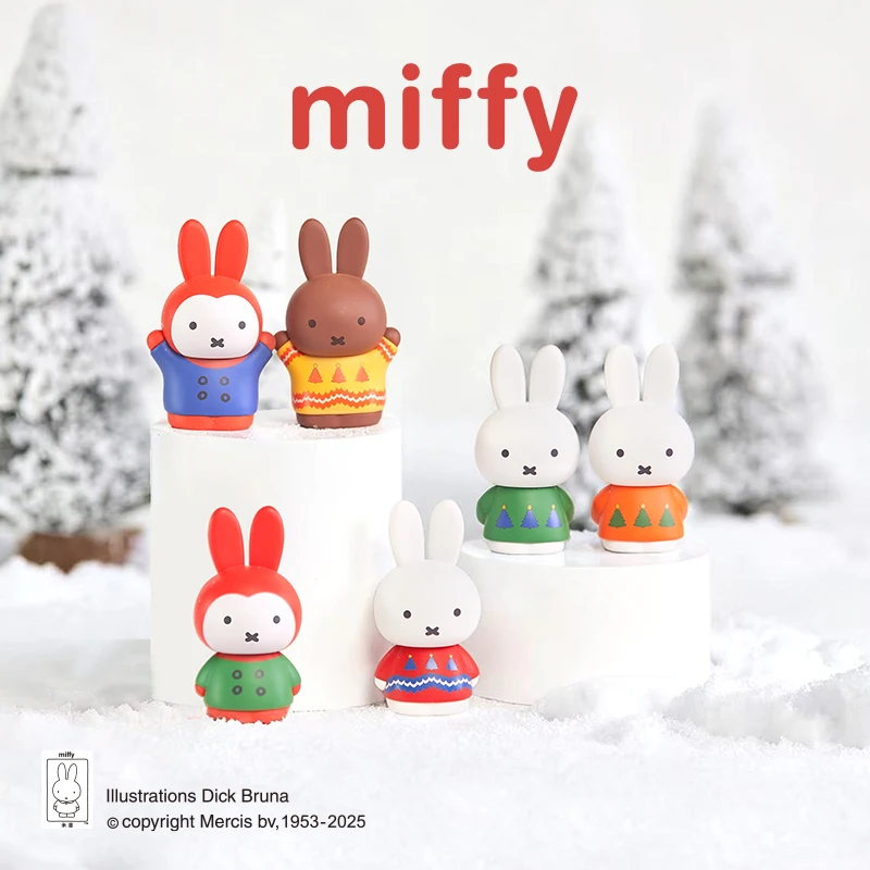 

Kawaii Miffy миниатюрная фигурка слепая коробка милый кролик зимняя тематическая фигурка Коллекционная Рождественский праздник настольный подарок для девочки