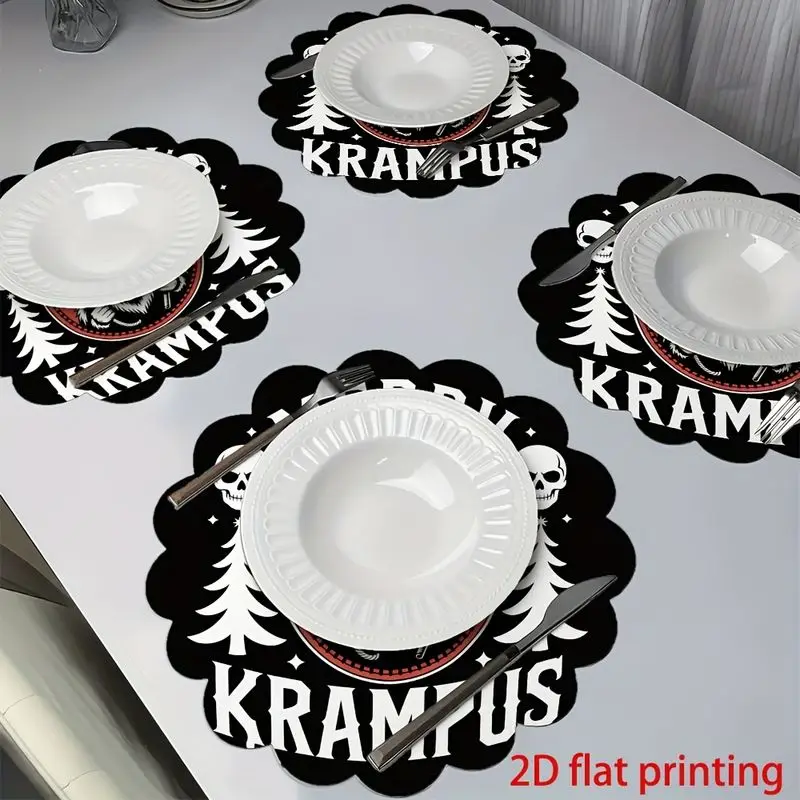 VIKAMA Devil Skull Christmas Round Table Mat Insulation Fabric Table Mat Dark and Strange Festival Table Decoration
