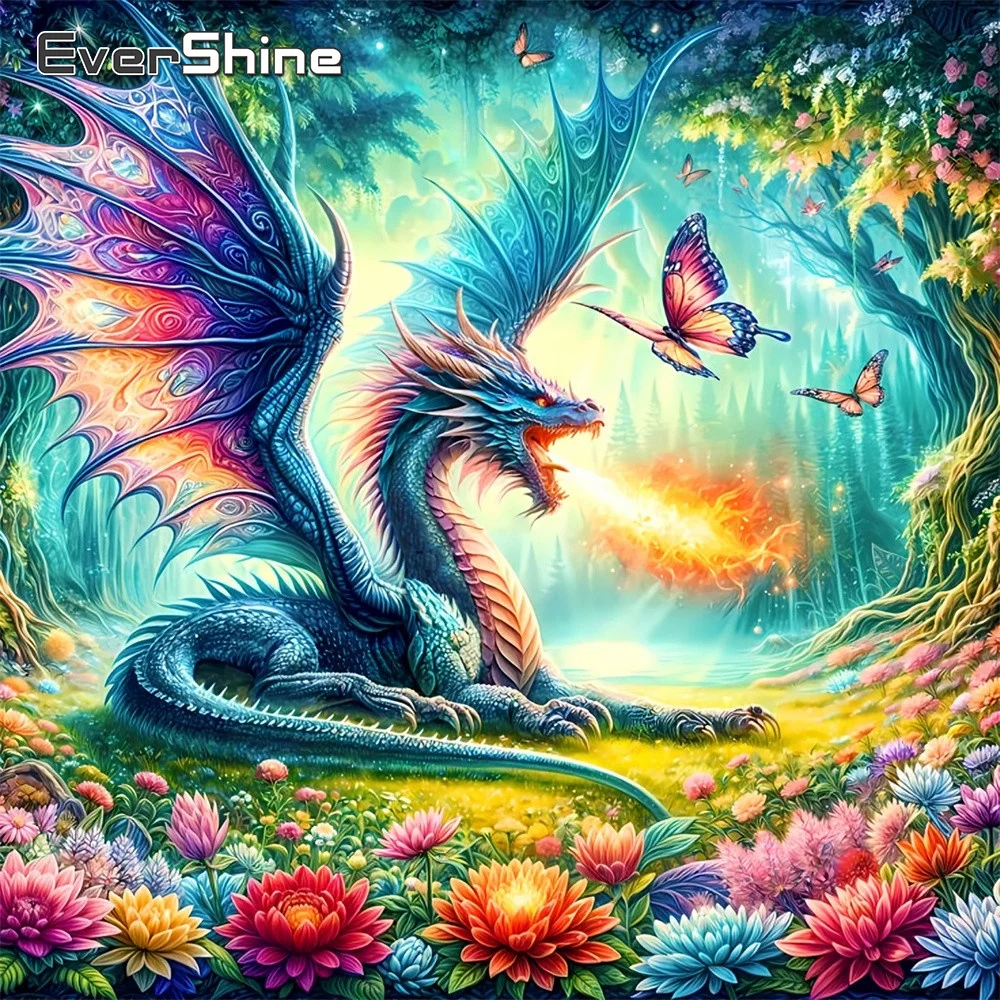 EverShine Diamant-Stickerei Tier Vollquadrat-Gemälde Drachen Kreuzstich-Bild Strass-Mosaik Blumen Wandkunst
