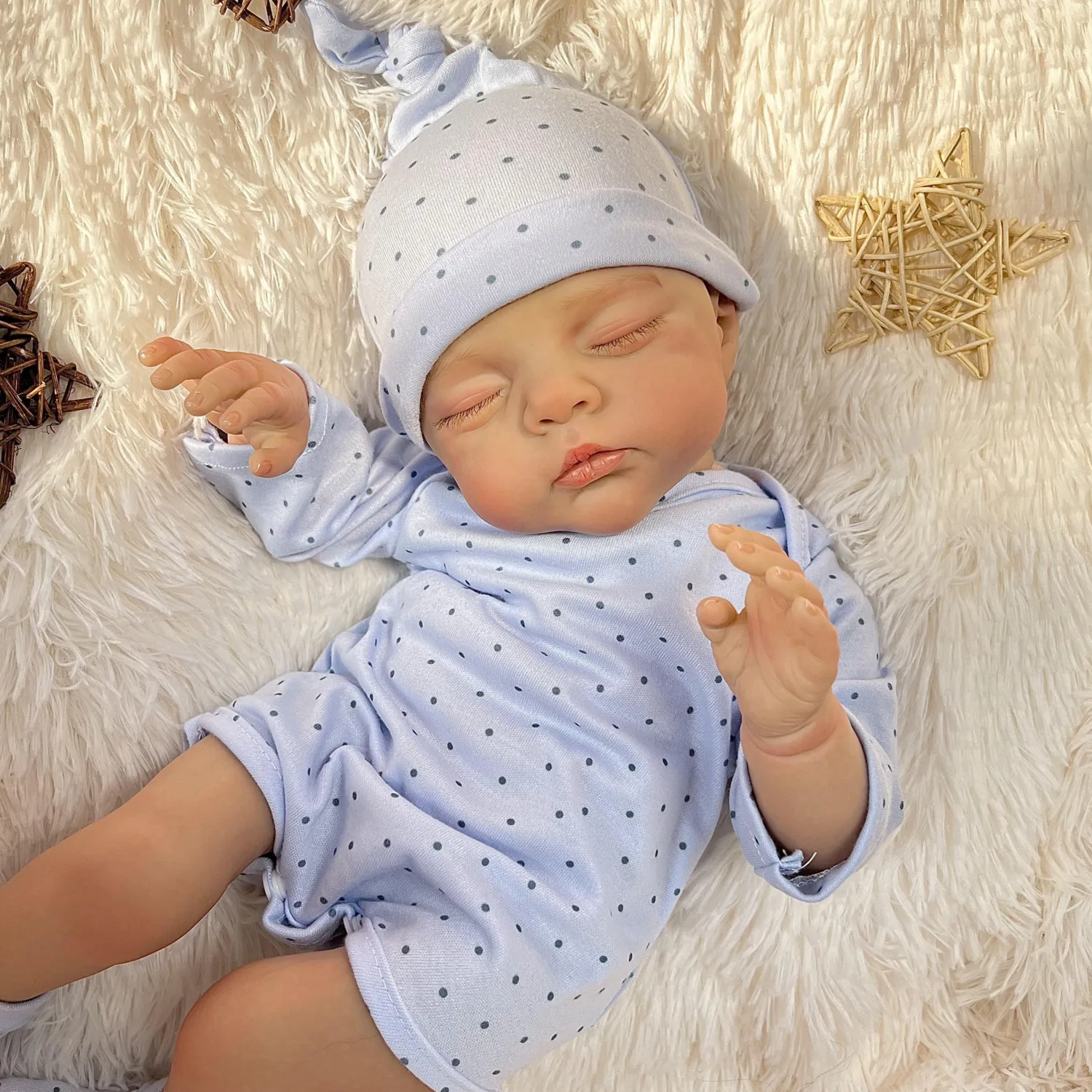 Bambola Reborn Dormiente da 19 Pollici (48 cm), Realistica con Arti in Vinile e Corpo in Stoffa, Regalo di Compleanno Fatto a Mano per Bambini