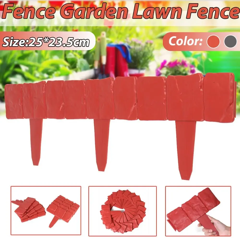 

‌Imitation Stone Fence - Foldable & Splicable Plastic Garden Fence for Lawn/Door/Patio - Easy Installation