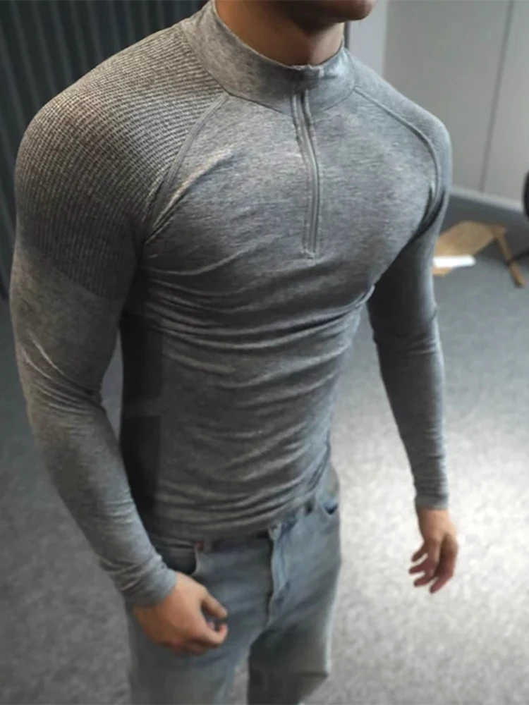 

American Sle Zipper Long Sve Fitn Training Outdoor Slim Fit T-irt Qui Dry Breathable Polyester Youth Faion