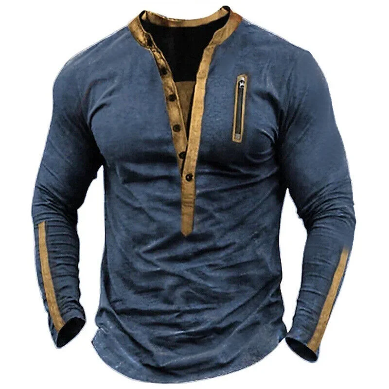 

2023 Spring New Long Sleeve T Shirt Men Casual Solid Henry Collar T Shirt Man Fashion High Quality Polyester Mens T Shirts