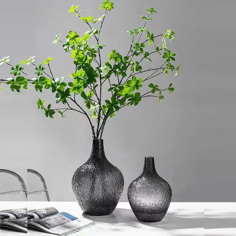 Japanese-style Horse Drunk Wood Big Belly Glass Vase Simple Advanced Home Ornament Flower Arrangement Water Culture Device