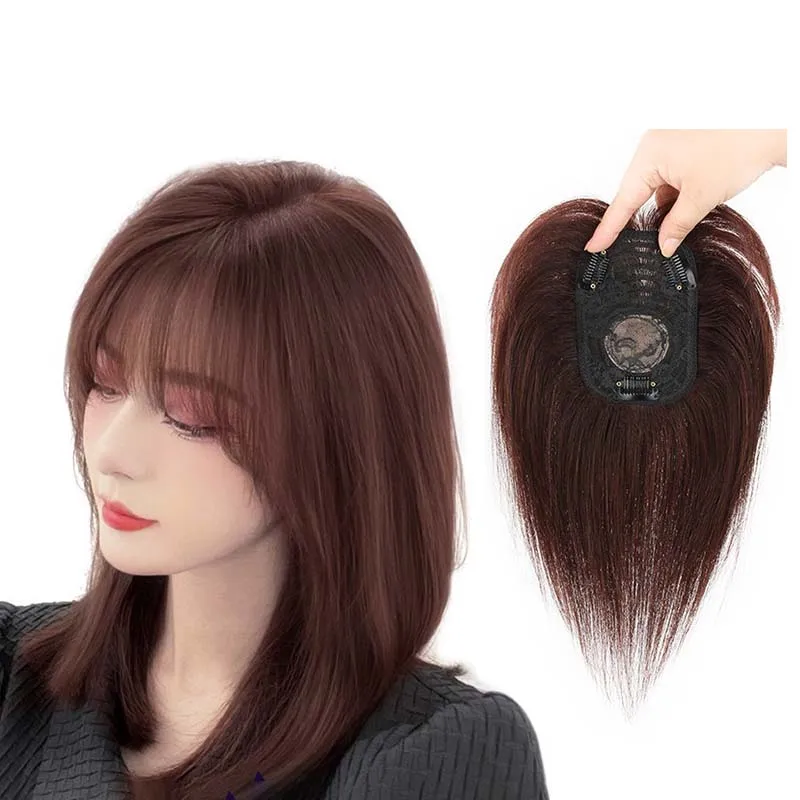 8x12 Human Remy Hair Straight Style Hair Piece For Asian Women Hair Loss And Rare Volume Natural Color/Dark Brown Hair Pieces