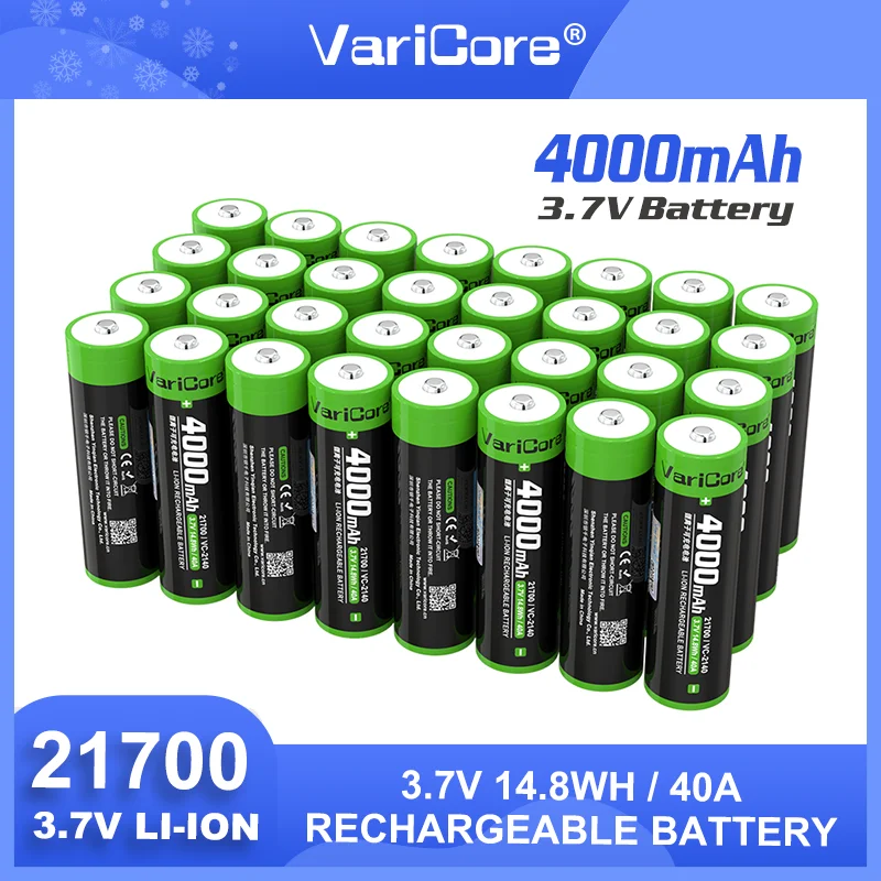 

Original VariCore VC-2140 with Tip 3.7V 4000mAh 21700 High-capacity Rechargeable Lithium Battery for Electric Tool