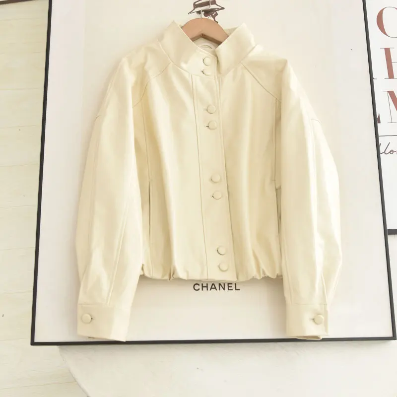 Jaqueta Fena de Couro PU Estilo Doce e Moderno, Gola Alta, Toque Sofisticado, Série  Fraance, Casaco Curto, Nova ...