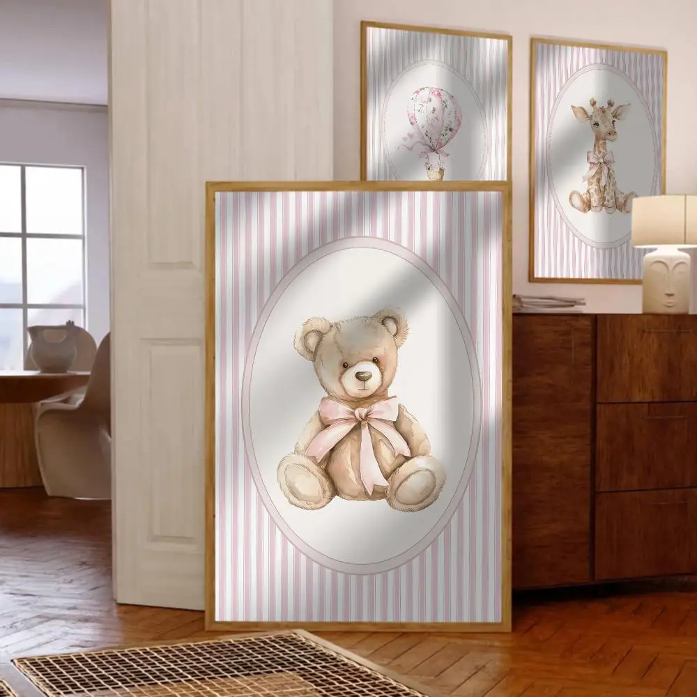Pink Bow Bunny Bear Duck Giraffe Plane Hot Air Balloon Poster Music Album Cover For Room Canvas Painting Print Art Home Wall Dec