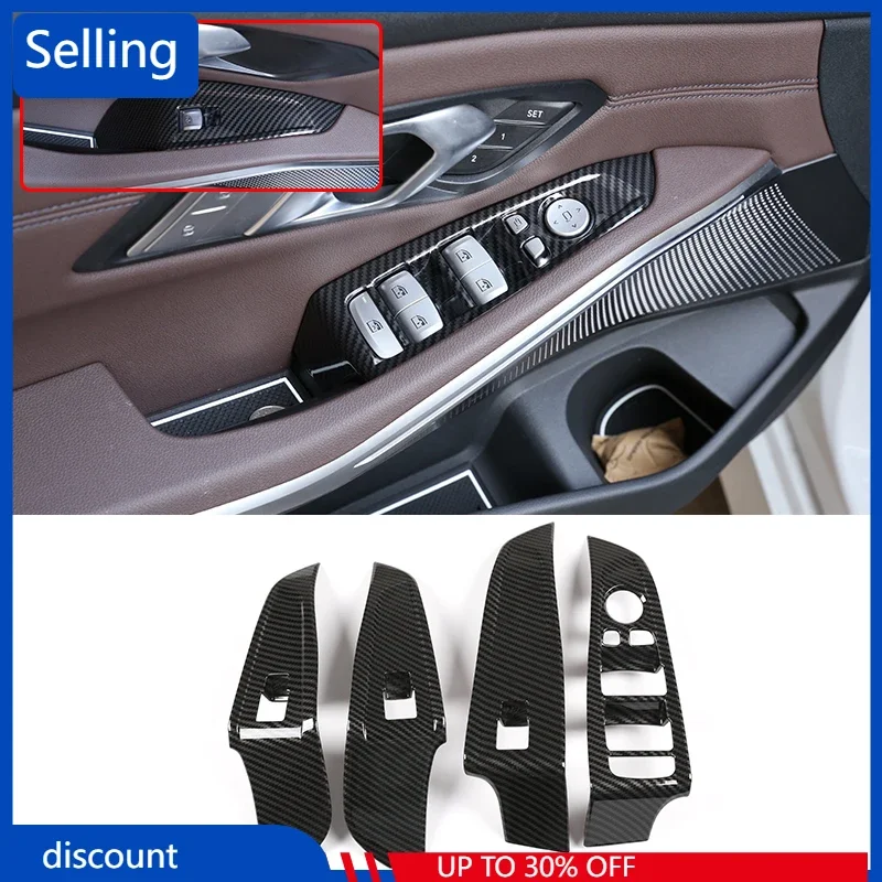 

4 Pcs ABS Carbon Fiber Car Window Lift Button Frame Trim For BMW 3 Series G20 325li 2020 Car Accessories fast ship