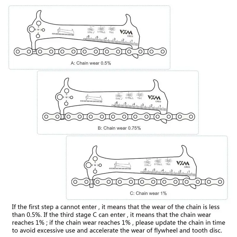 Bike Parts Repair Kit Bicycle Chain Checker Tool Kits Cost Saving Tool Kits Chain Measuring Ruler Bike Chain Wear Indicator