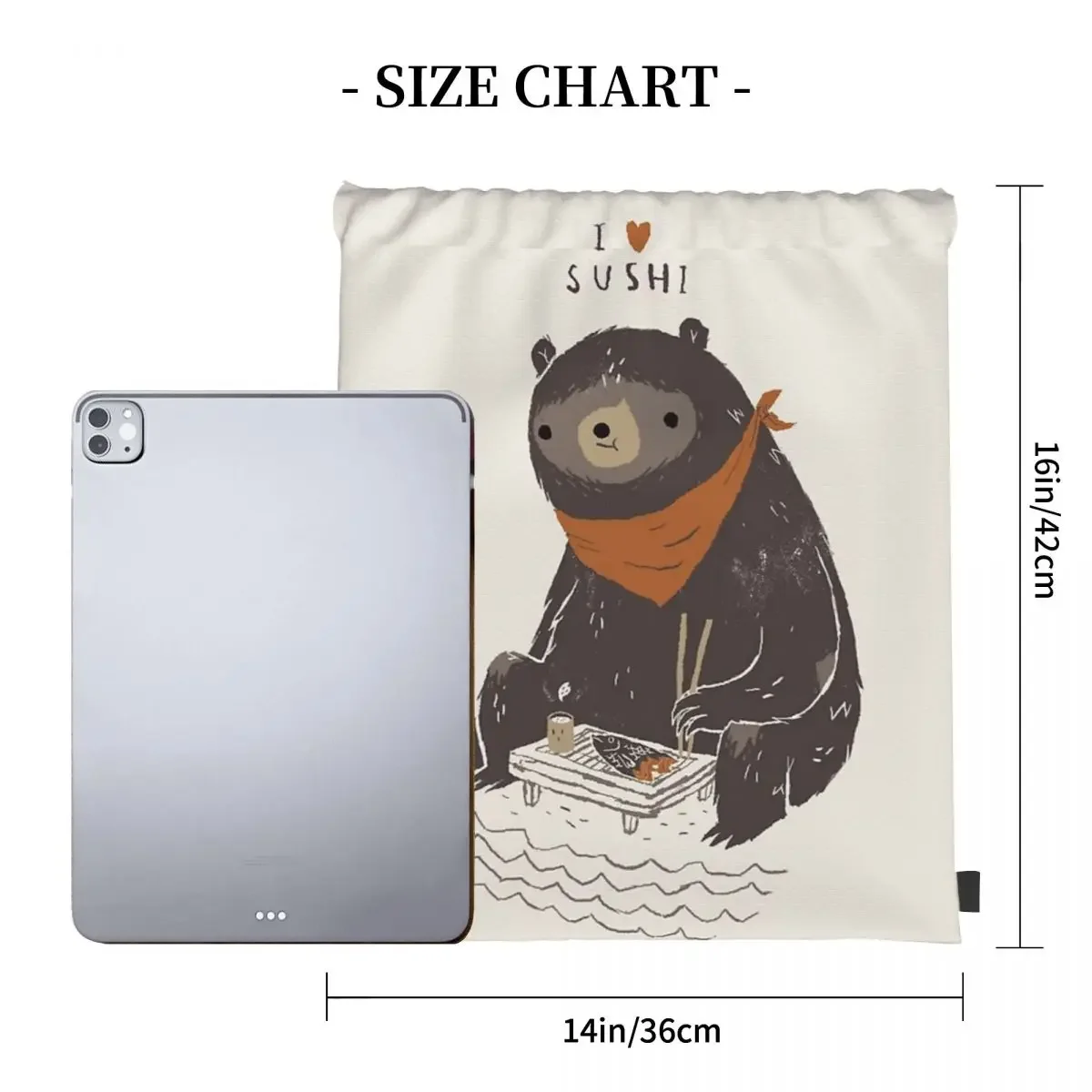 Sushi Bear Backpacks Casual Portable Drawstring Bags Drawstring Bundle Pocket Sports Bag BookBag For Travel Students