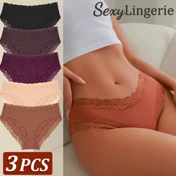 3PCS Sexy Lace Cotton Pants S-XL Women Low Waist Panties Underwear Solid Color Ladies Briefs Lingere Underware Comfortable Women