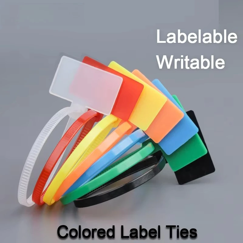 100PCS 4X150MM Easy Mark Plastic Nylon Cable Ties Tag Labels Self-Locking Markers Zip Network Loop Wire Straps Color Waterproof