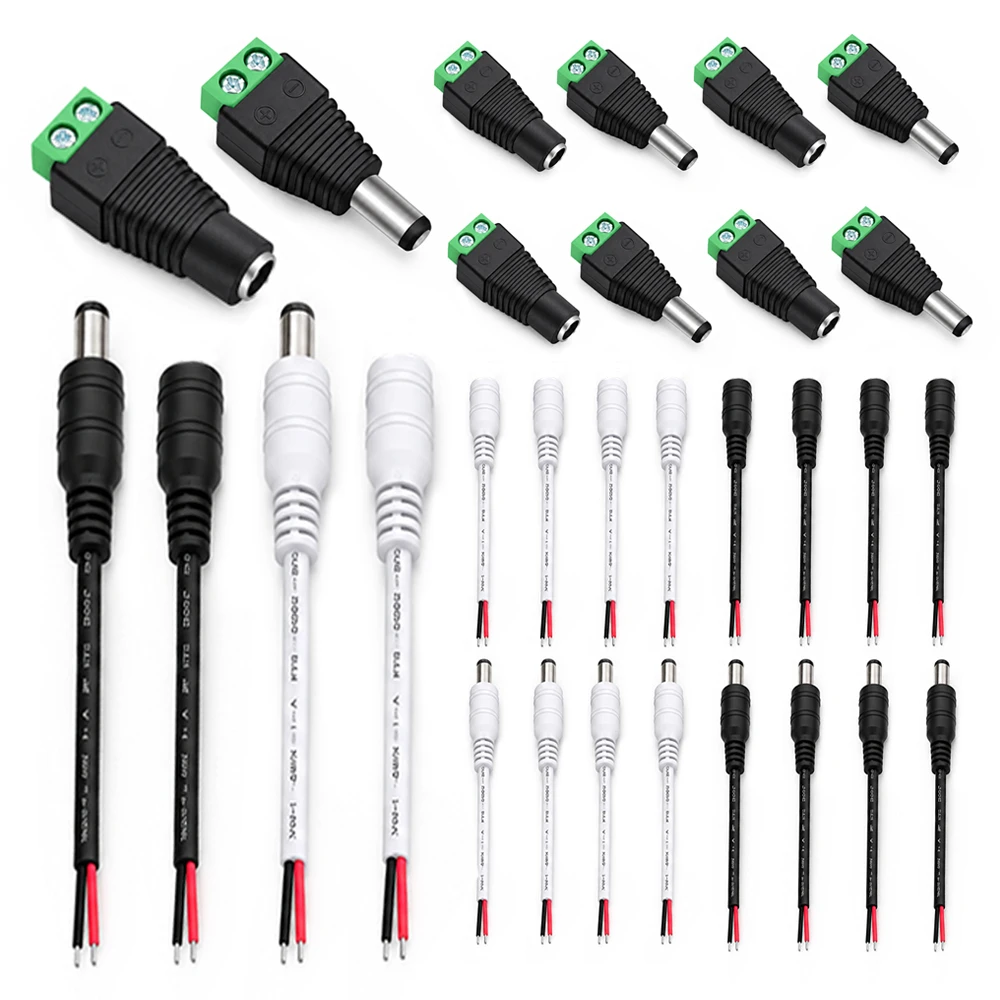 DC Male Female Plug 5.5x2.1mm Power Connector 15cm 5~38V Pigtail Plug Cable DIY Home IP Camera Power Supply Adapter LED Strip