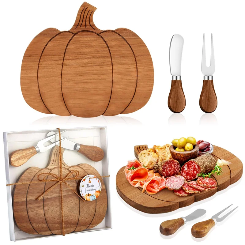 

A84E-Wood Cheese Board For Kitchen Decoration Pumpkin Cheese Board Small For Thanksgiving Fall Party Favors(2 Sets)