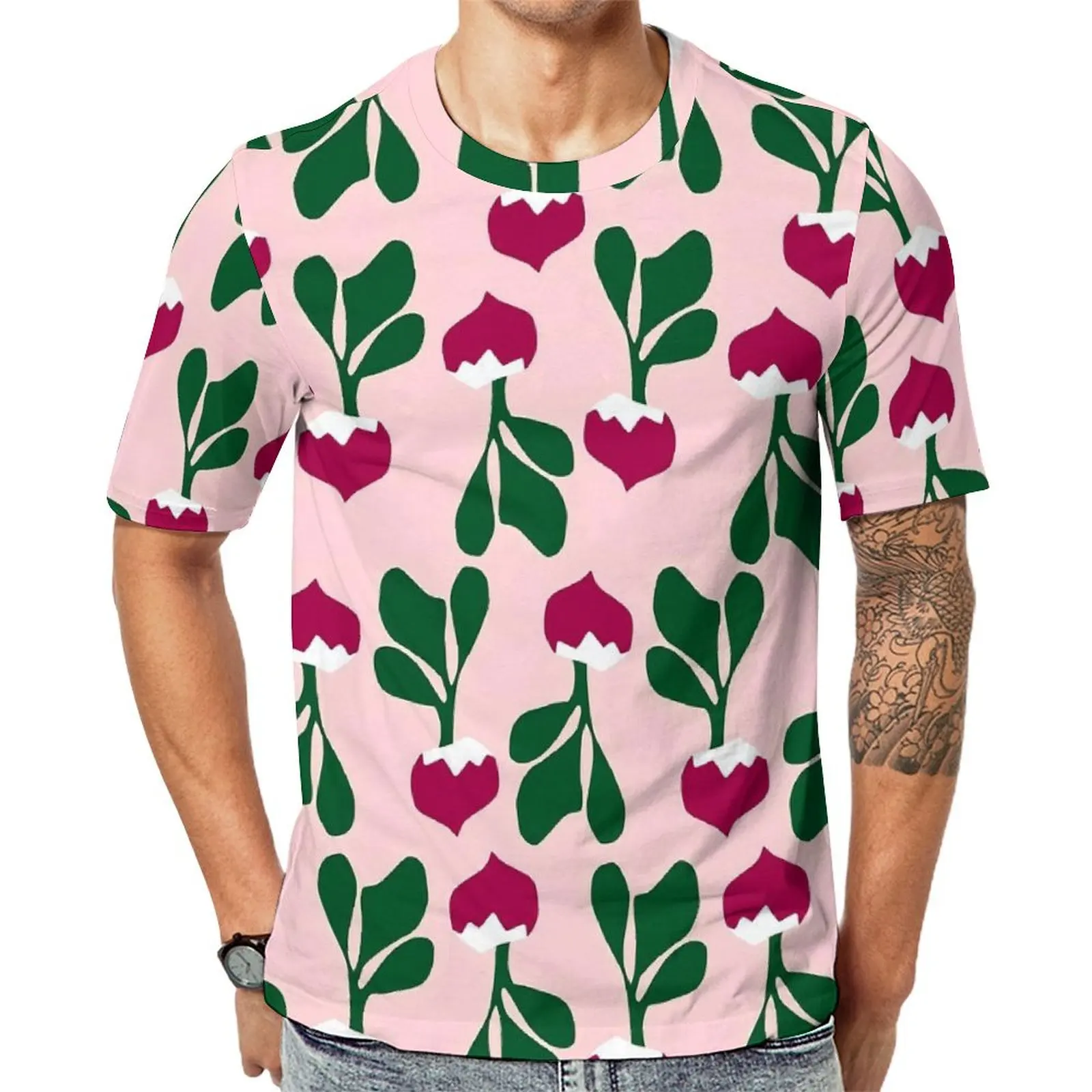 Beach T-Shirt Cute Radishes T-Shirts Vegetable Basic Hip Hop Tee Shirt For Men Short-Sleeved Graphic Oversized Clothes