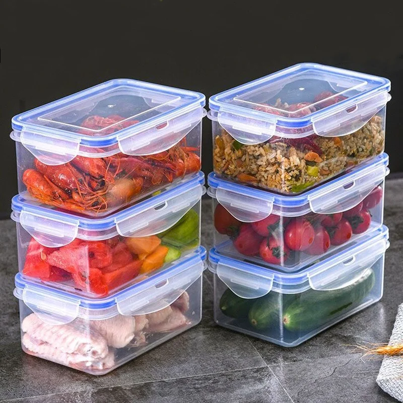 4 Sizes New Sealed Rectangular Refrigerator Storage Box with Lid Plastic Crisper Microwave-heated Lunch Box with Lid