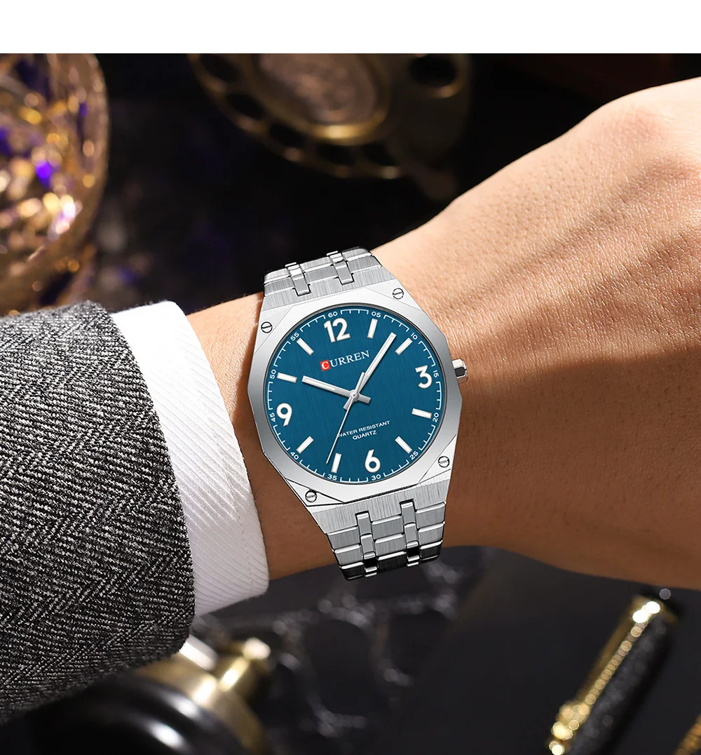 CURREN Herren Luxus-Armbanduhr mit achteckigem Gehäuse, leuchtend, Business-Quarzuhr mit Edelstahlarmband, Reloj Masculino – Detail 12