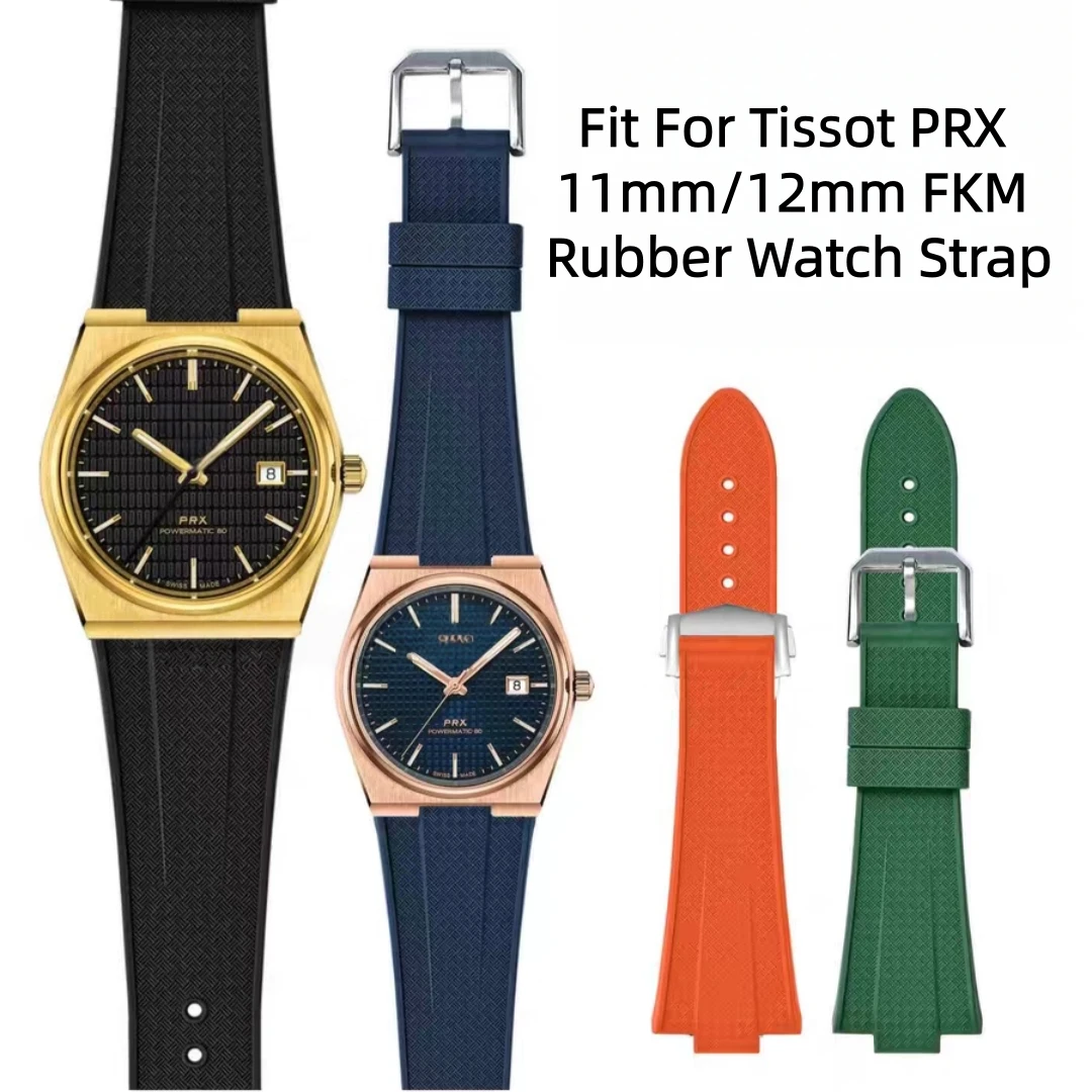 11mm 12mm Fit For Tissot PRX 35mm/40mm Dial FKM Rubber Strap With Quick Release Bar Tropical Pattern Watch Strap