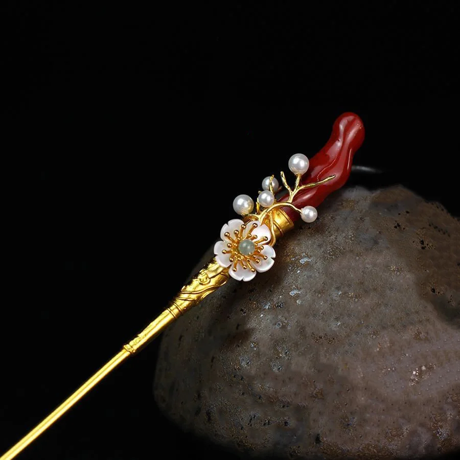 

TV Series with Imitation Coral Hair Accessories Retro Headdress Hanfu Hairpin Cheongsam Accessories Chinese Style Hair