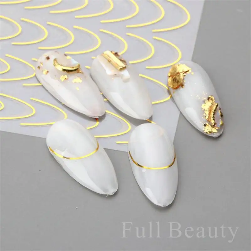 Curve Stripe Lines Nail Sticker Gold Swirl Ribbon French Manicure Minimalist Decal Metal Nail Design CHSTZCS169