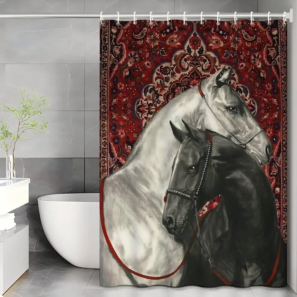 Perserteppich, wasserdichter Polyester-Duschvorhang, wasserdichte Badezimmer-Vorhangeneinlagen, 90 x 180 cm, mit 12 Haken