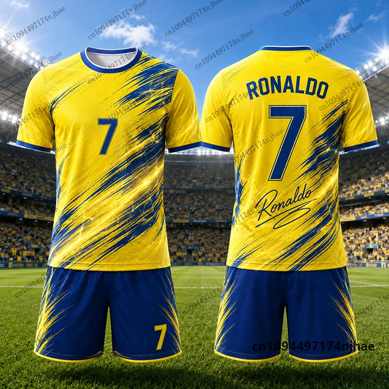 2-teiliges Outfit Kinder-Trainingsanzug Ronaldo # 7 T-Shirt+Shorts-Sets für Portugal-Fans, Fußballanzug, Sportbekleidung für Kinder/Erwachsene – Detail 6