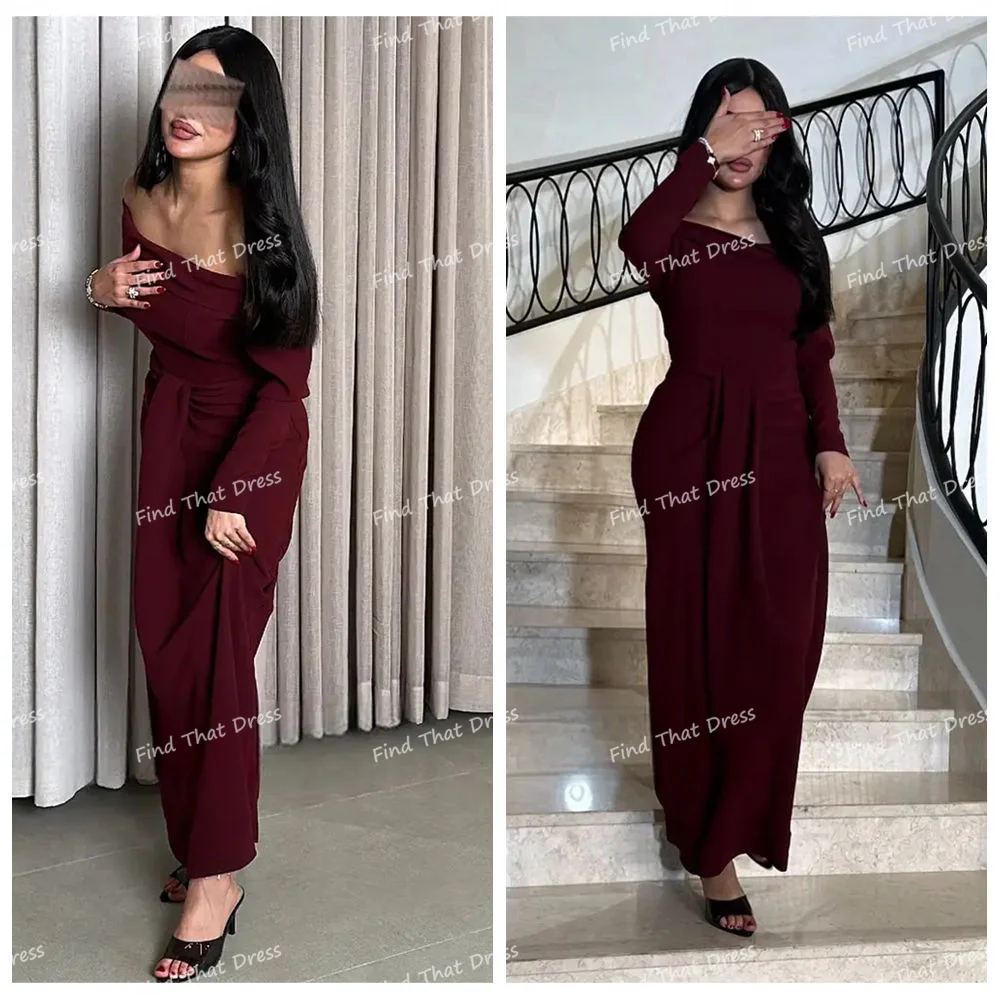 Suknia wieczorowa na zamówienie, bez ramiączek, plisowana, prosta, formalna, bez pleców, do kostek, w stylu dubajskim/arabskim, z długim rękawem.